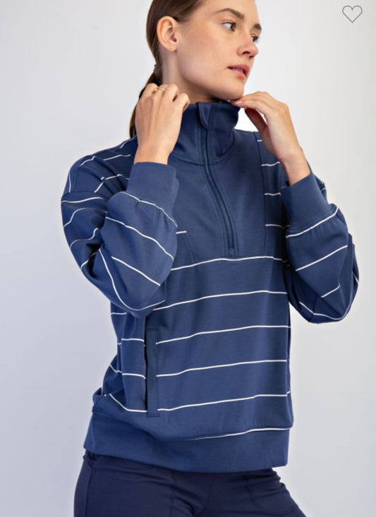 Poly Stripe Quarter Zip Pullover