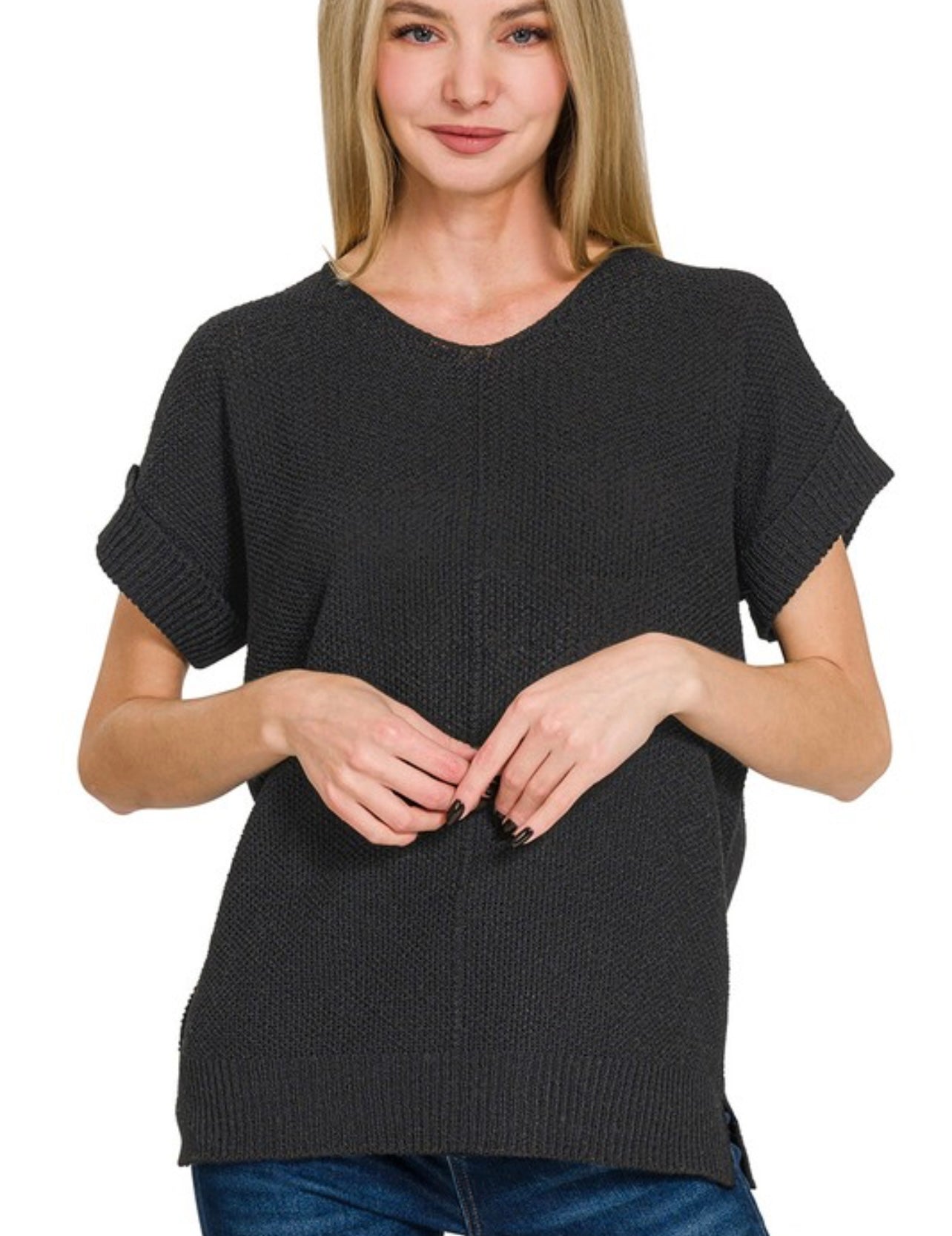 Center Seam Short Sleeve Sweater