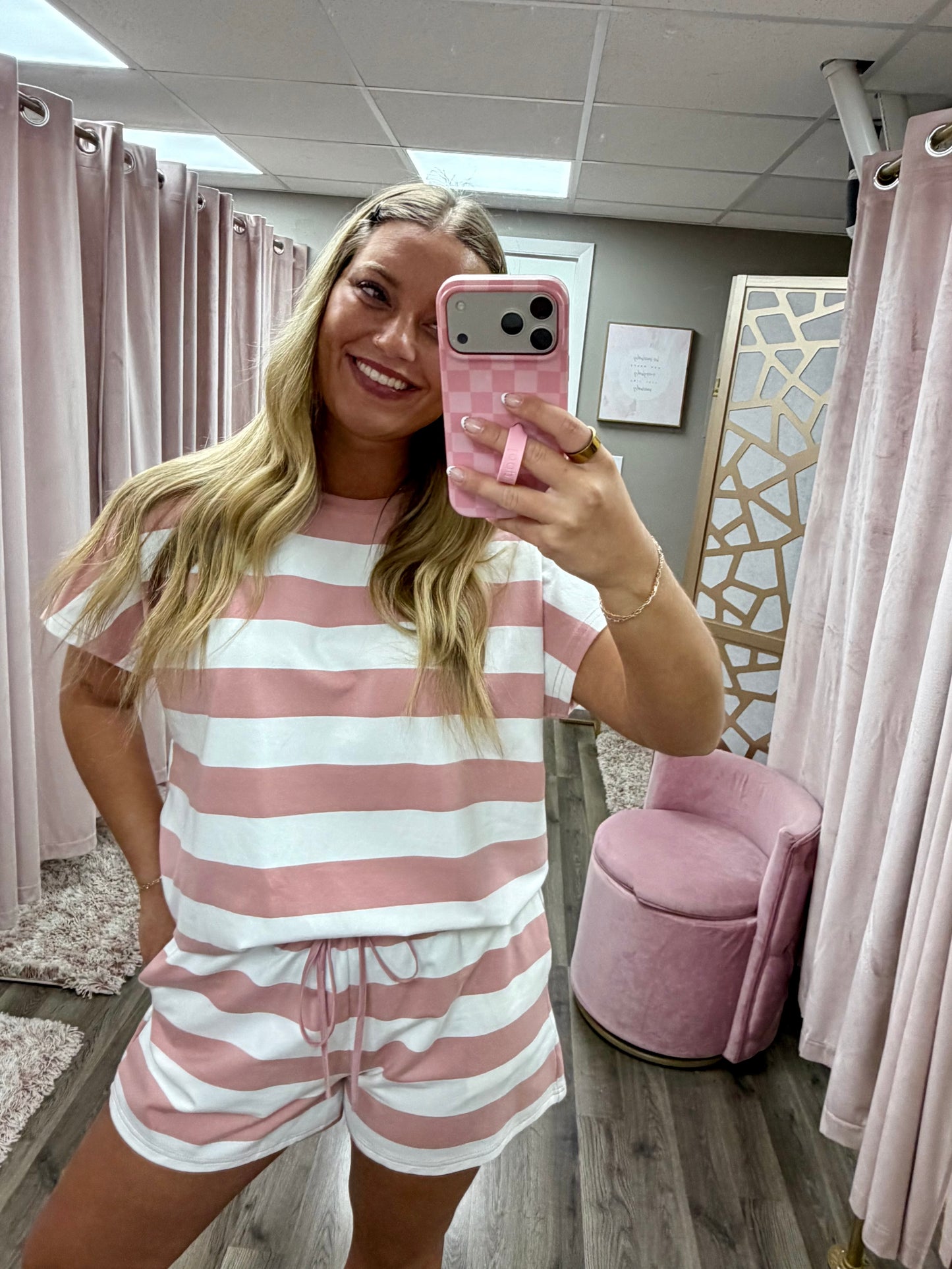 Stripe Casual Knit Top & Short Set