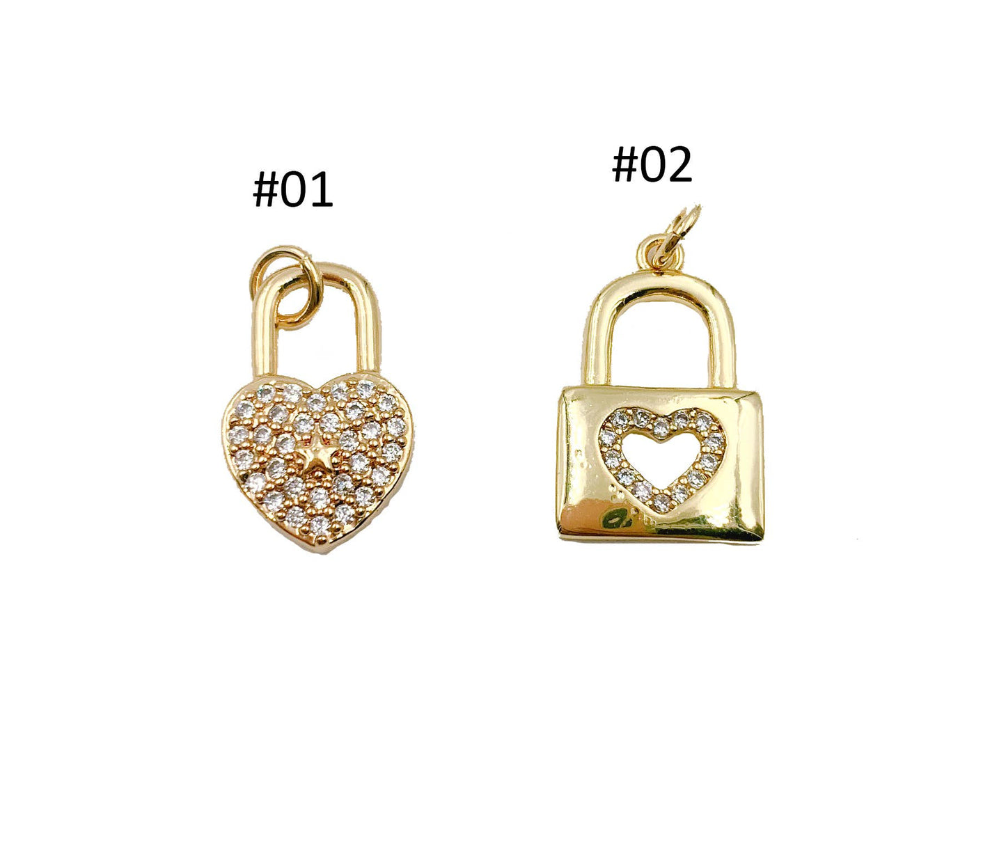 Gold Filled Heart Padlock Charm CZ Micro Pave, CP1108: #02