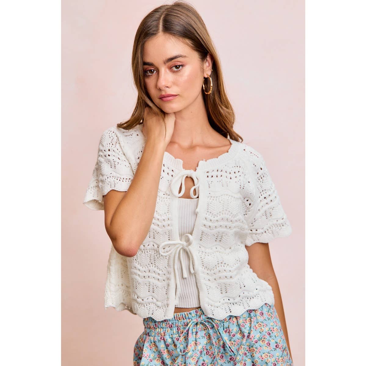 Front Bow Pointelle Top