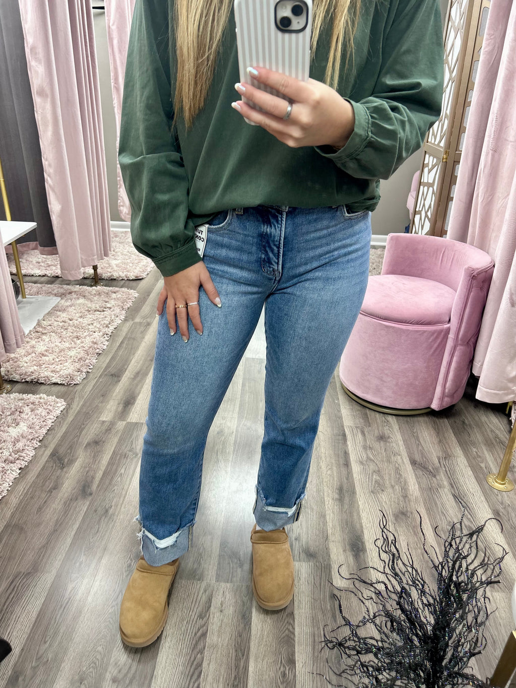 Risen High Rise Straight Cuffed Jean