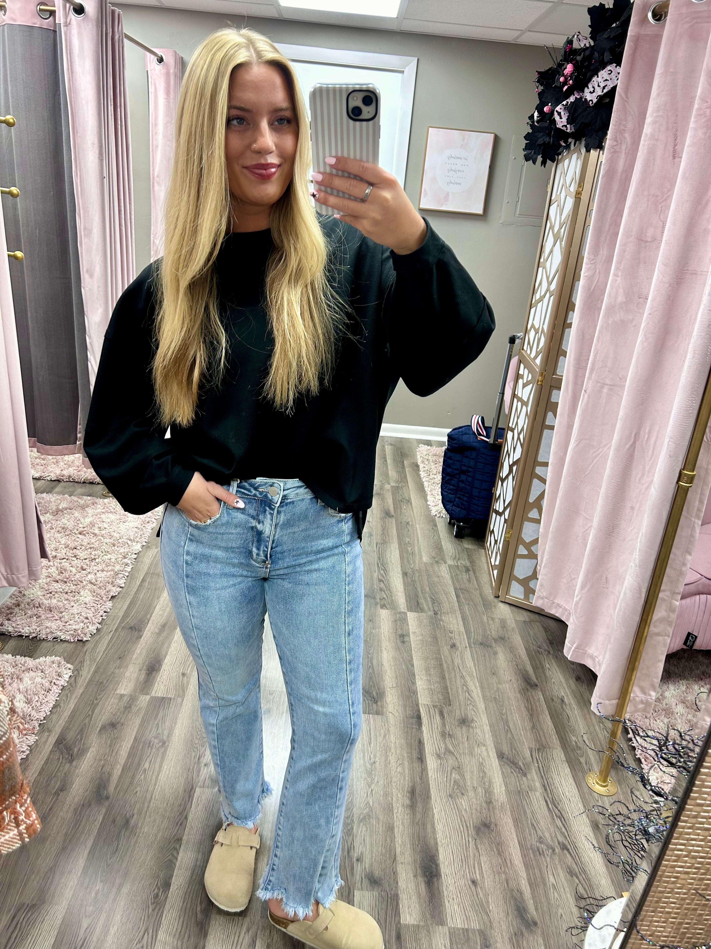 Risen High Rise Crop Flare Seam Jean