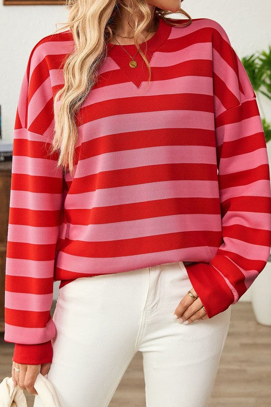 Contrast Stripe Drop Shoulder Top