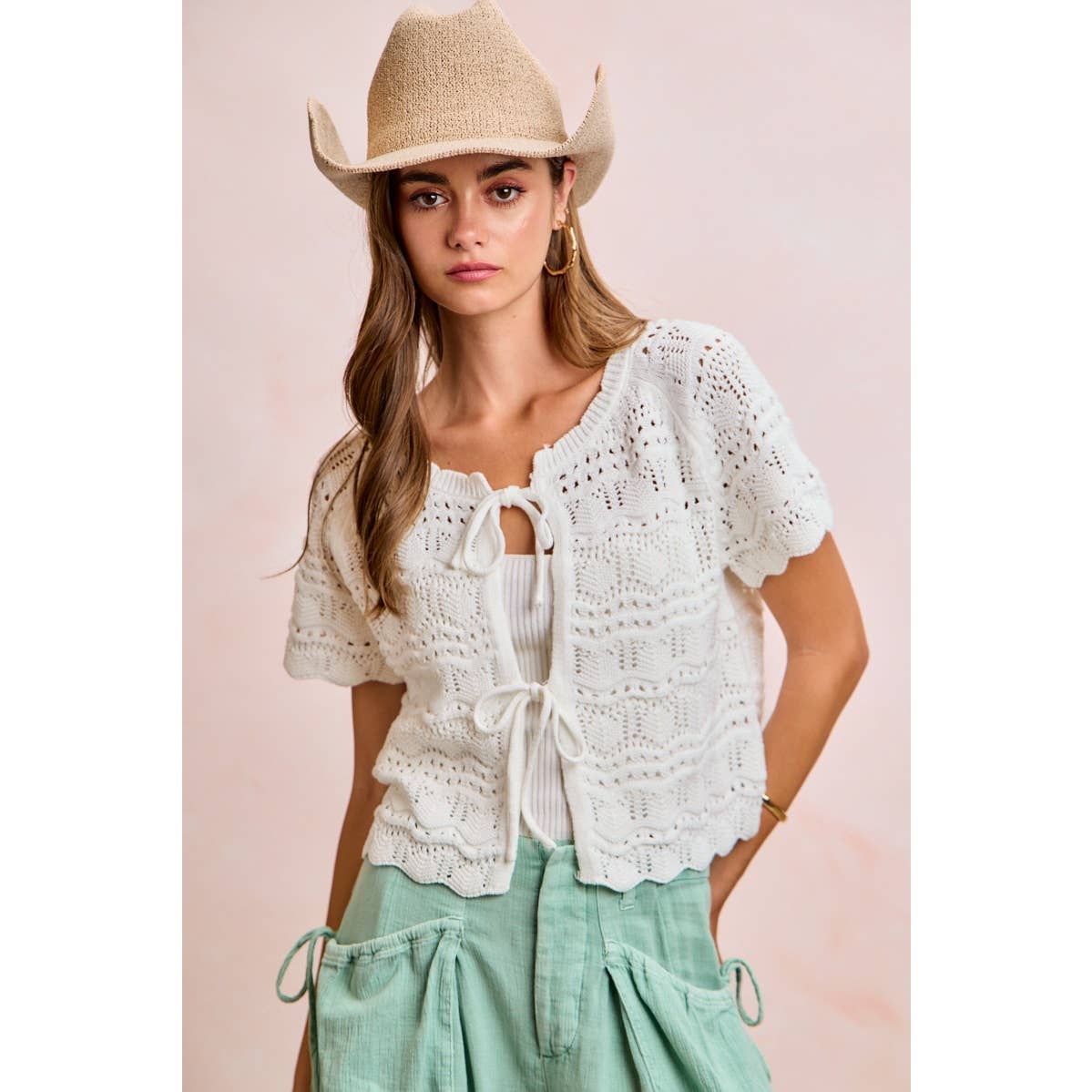 Front Bow Pointelle Top