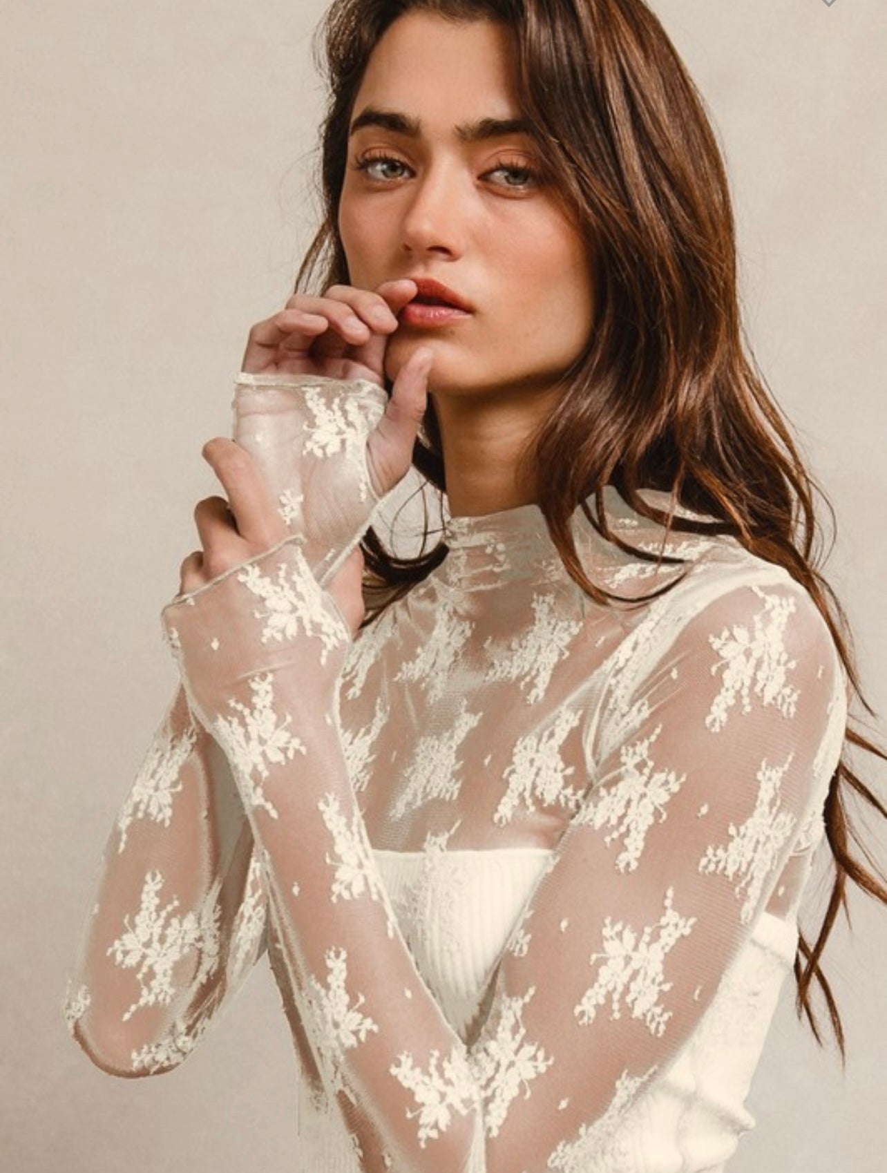 High Neck Lace Long Sleeve