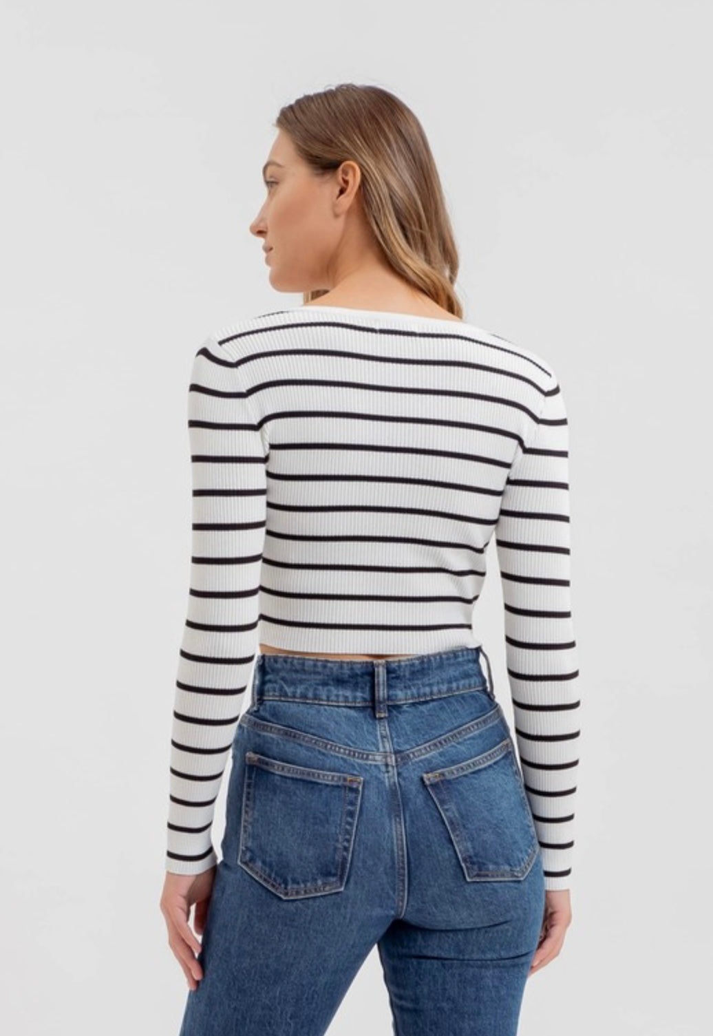 Stripe Henley Knit Crop Top