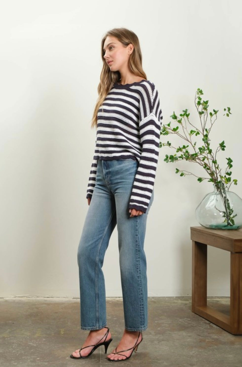 Stripe Scallop Trim Sweater