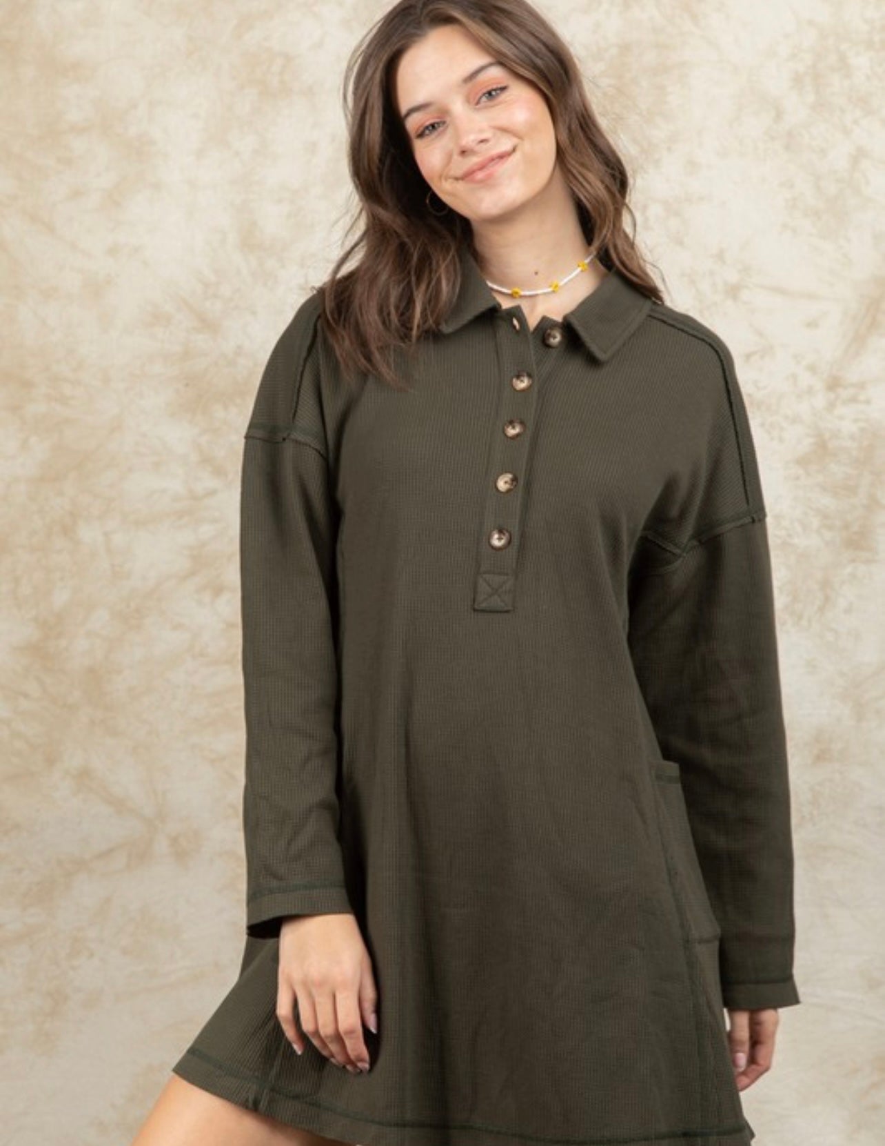 Collar Henley Long Sleeve Dress