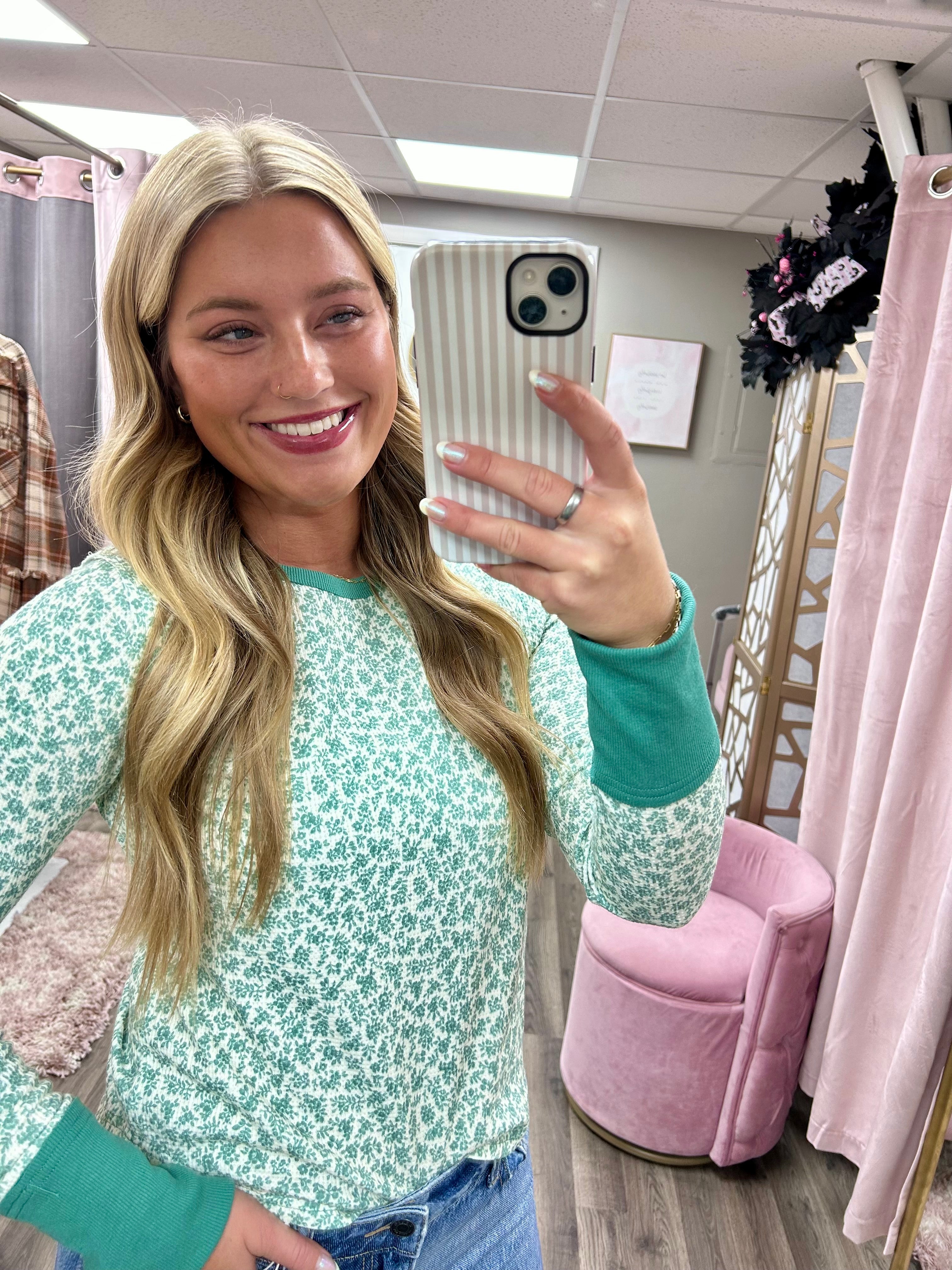 Textured Knit Top W/ Contrast Cuffs