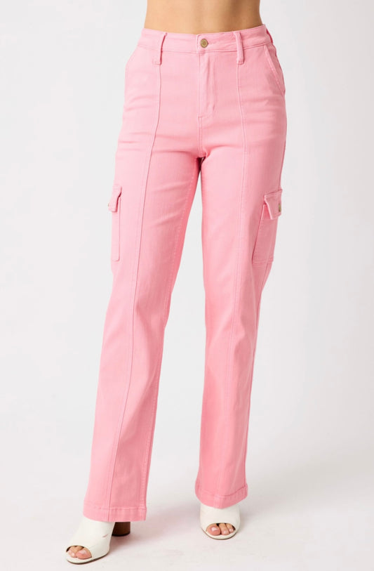 Judy Blue HW Pink Straight Cargo