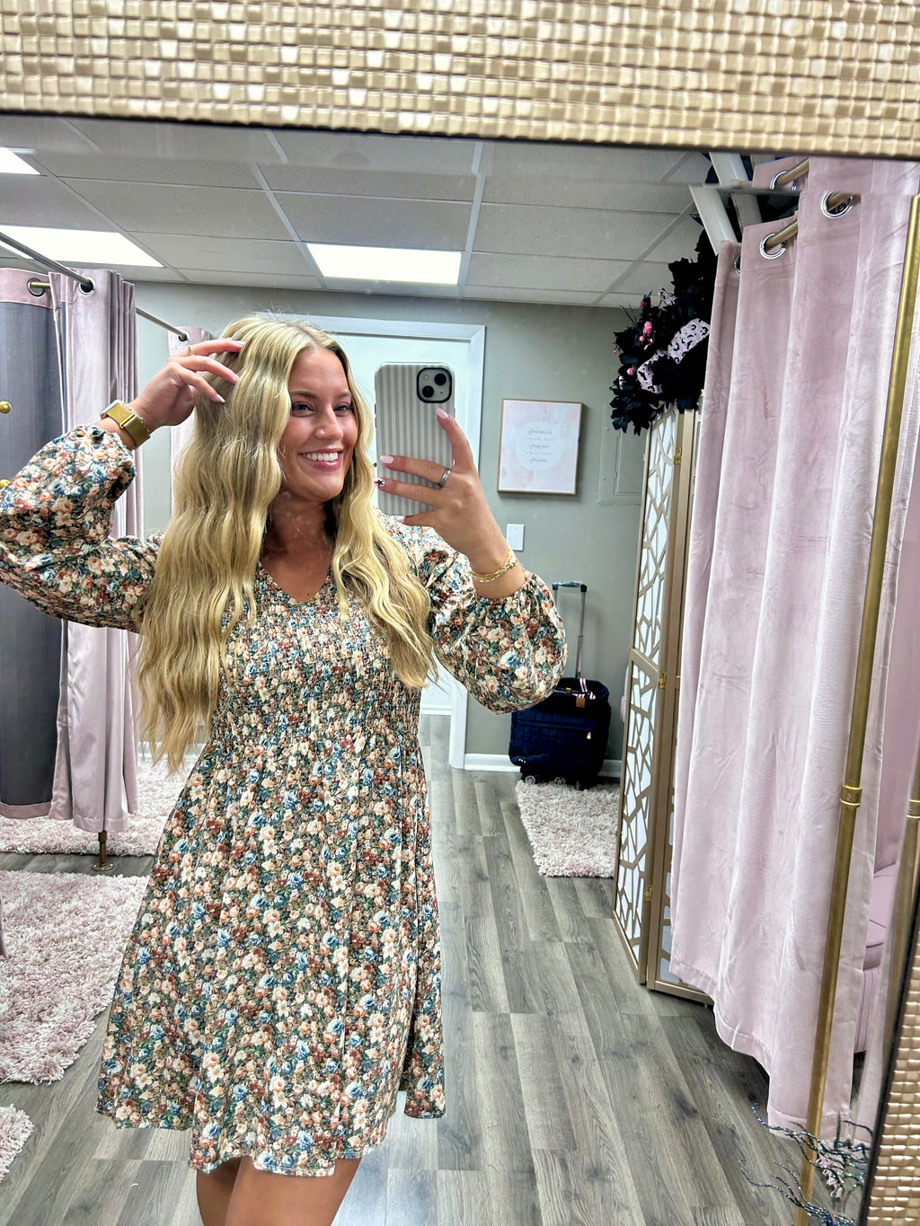 Floral Print Smocked Mini Dress