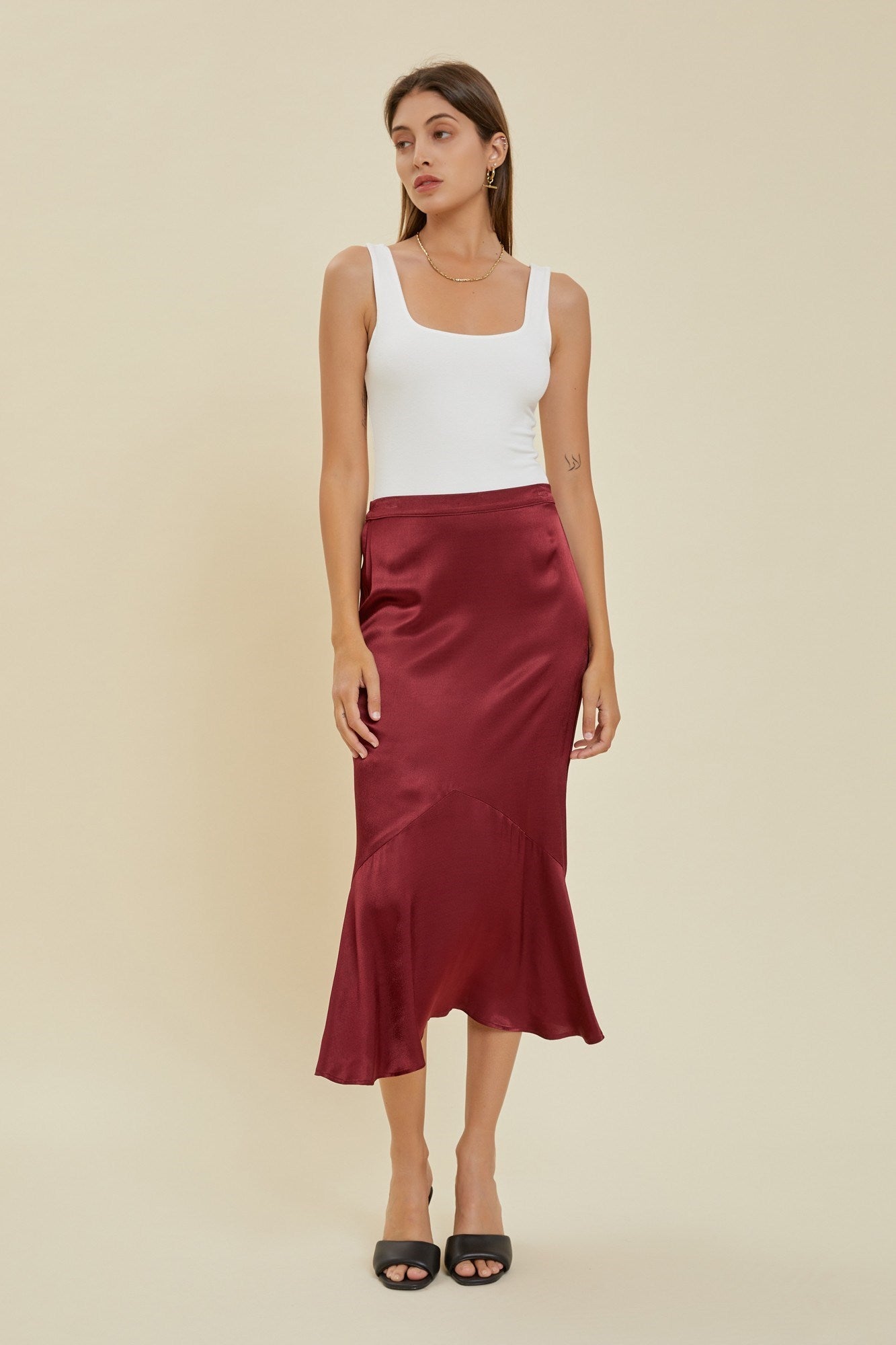 Satin Flowy Ruffle Skirt