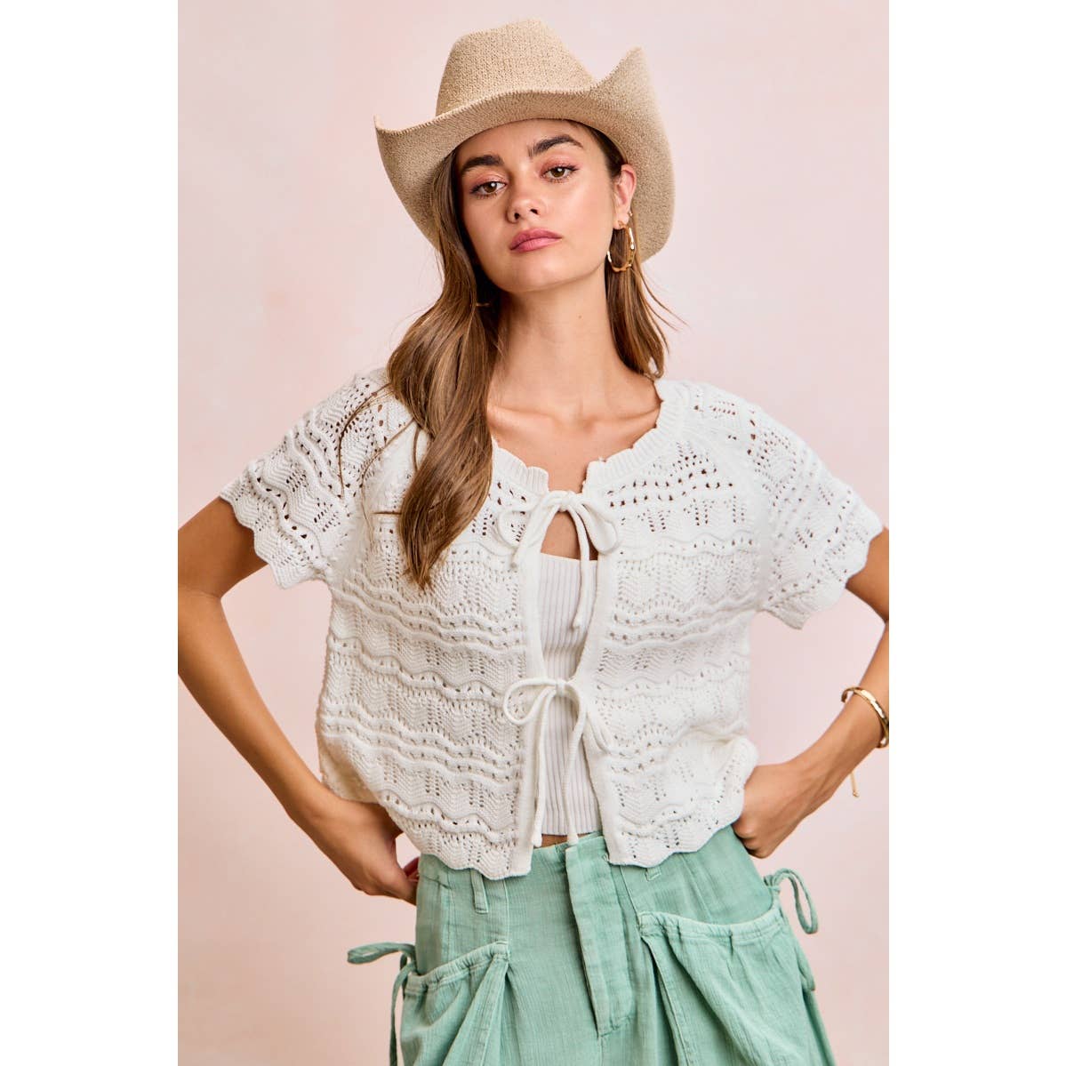 Front Bow Pointelle Top