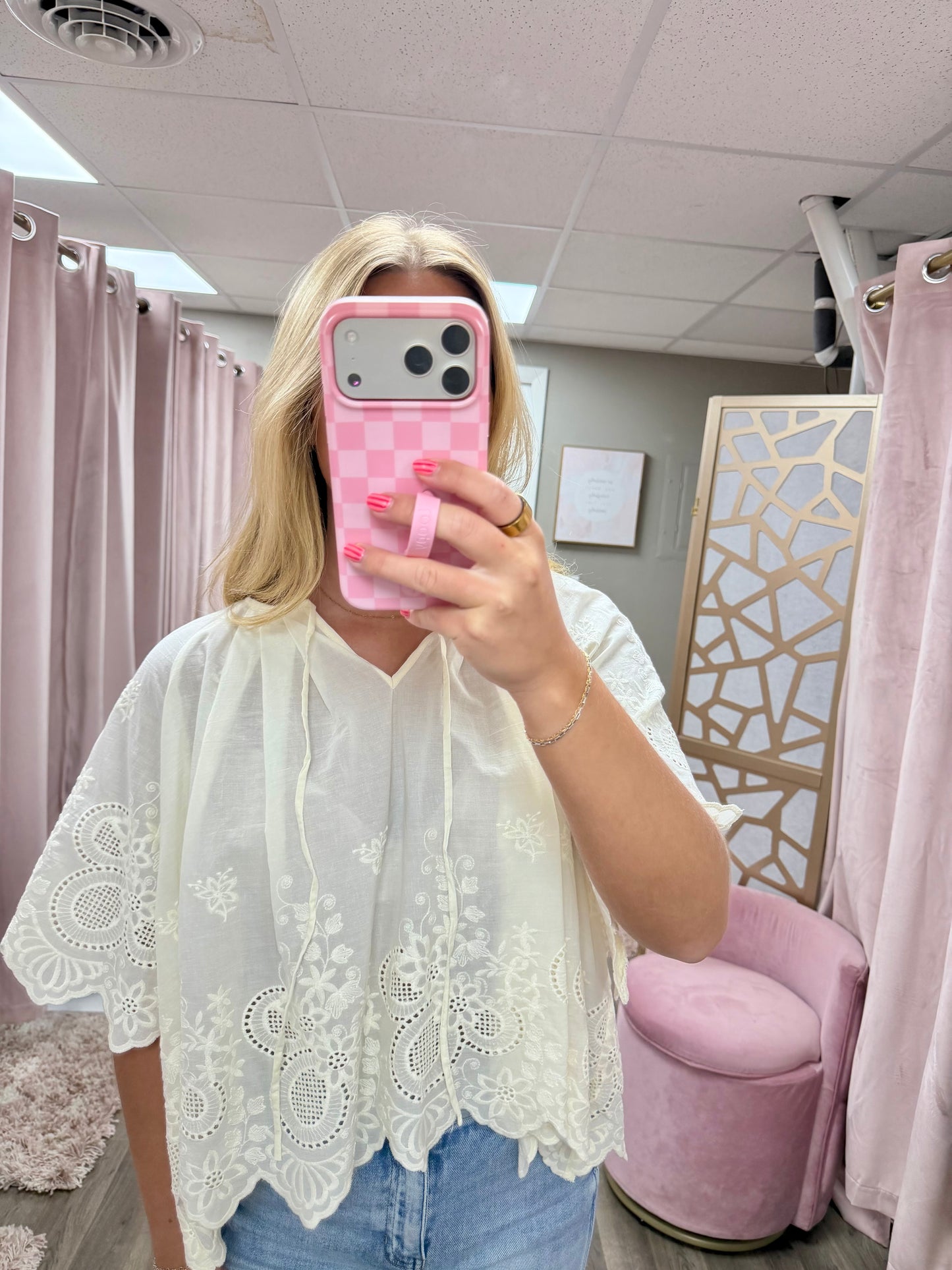 Floral Eyelet Scalloped Blouse