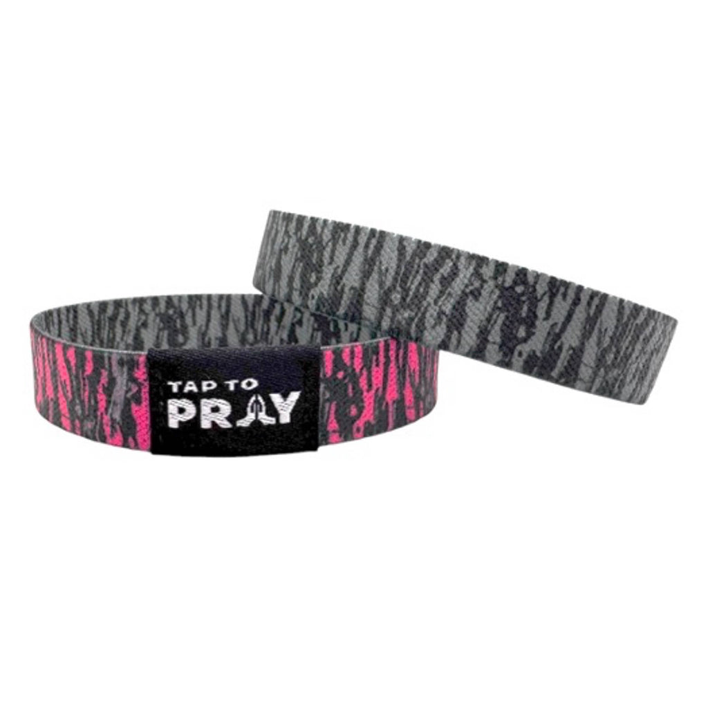 Tap To Pray™ Wristbands - Tree Bark Camo Pink & Grey