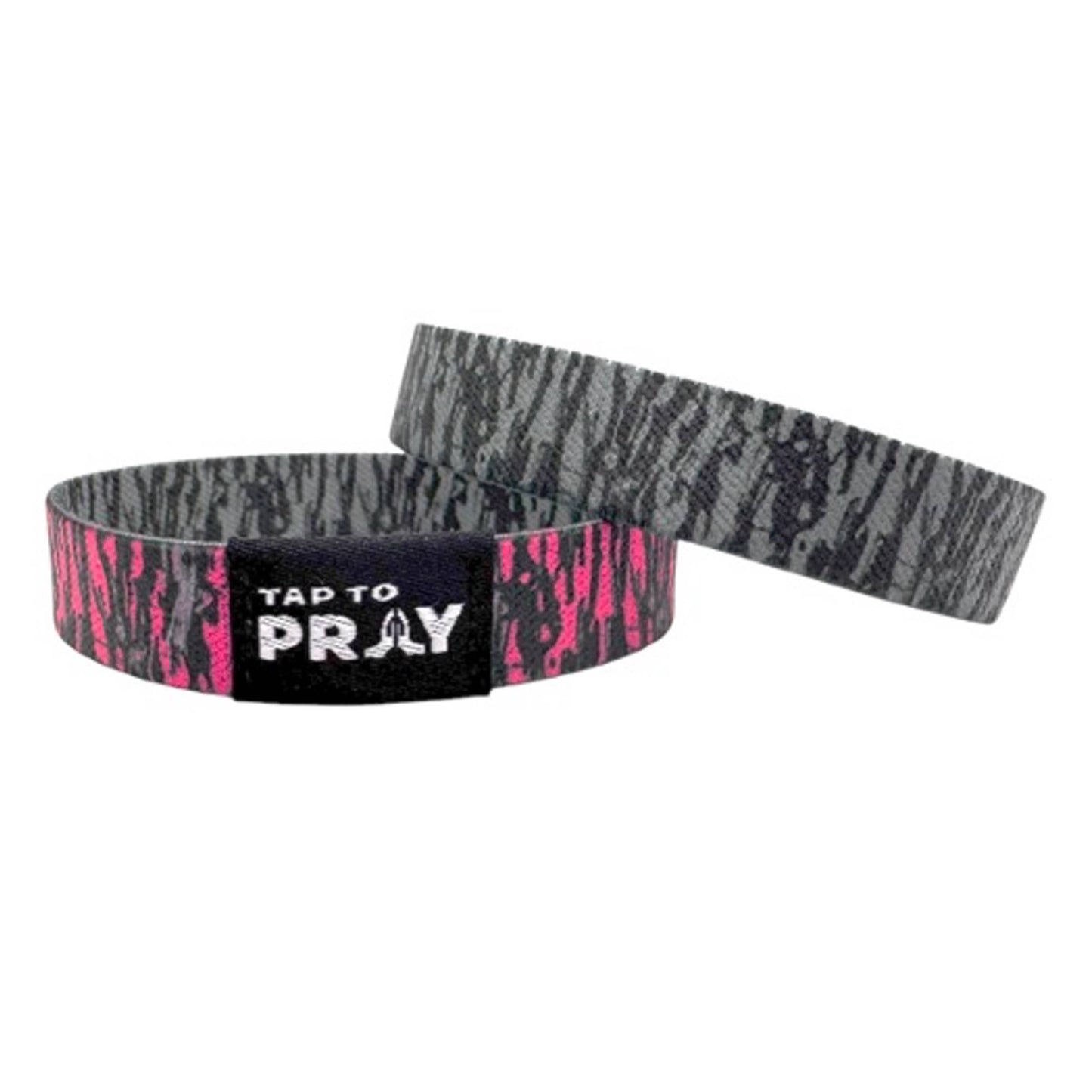 Tap To Pray™ Wristbands - Tree Bark Camo Pink & Grey