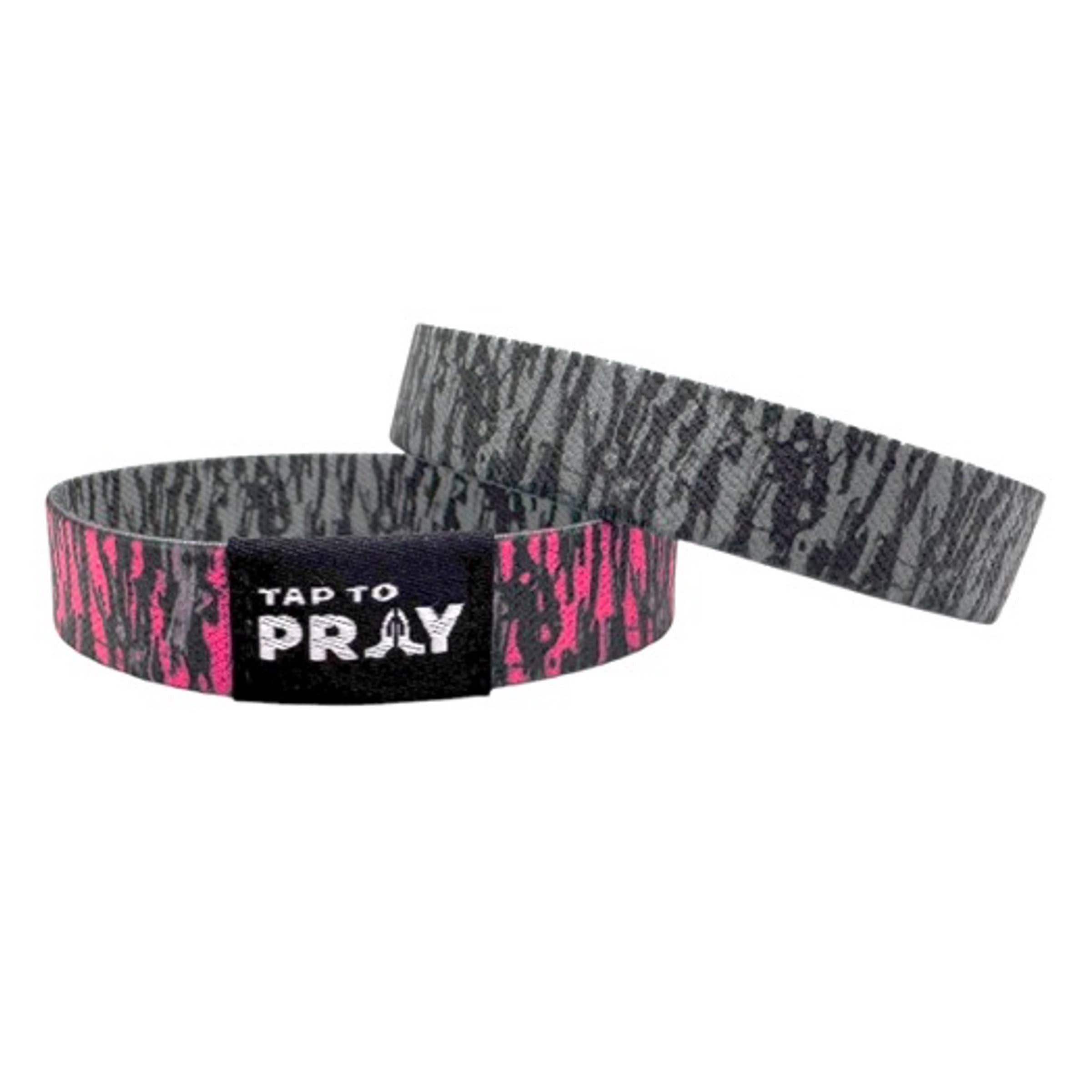 Tap To Pray™ Wristbands - Tree Bark Camo Pink & Grey