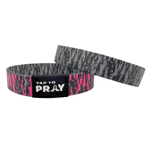 Tap To Pray™ Wristbands - Tree Bark Camo Pink & Grey
