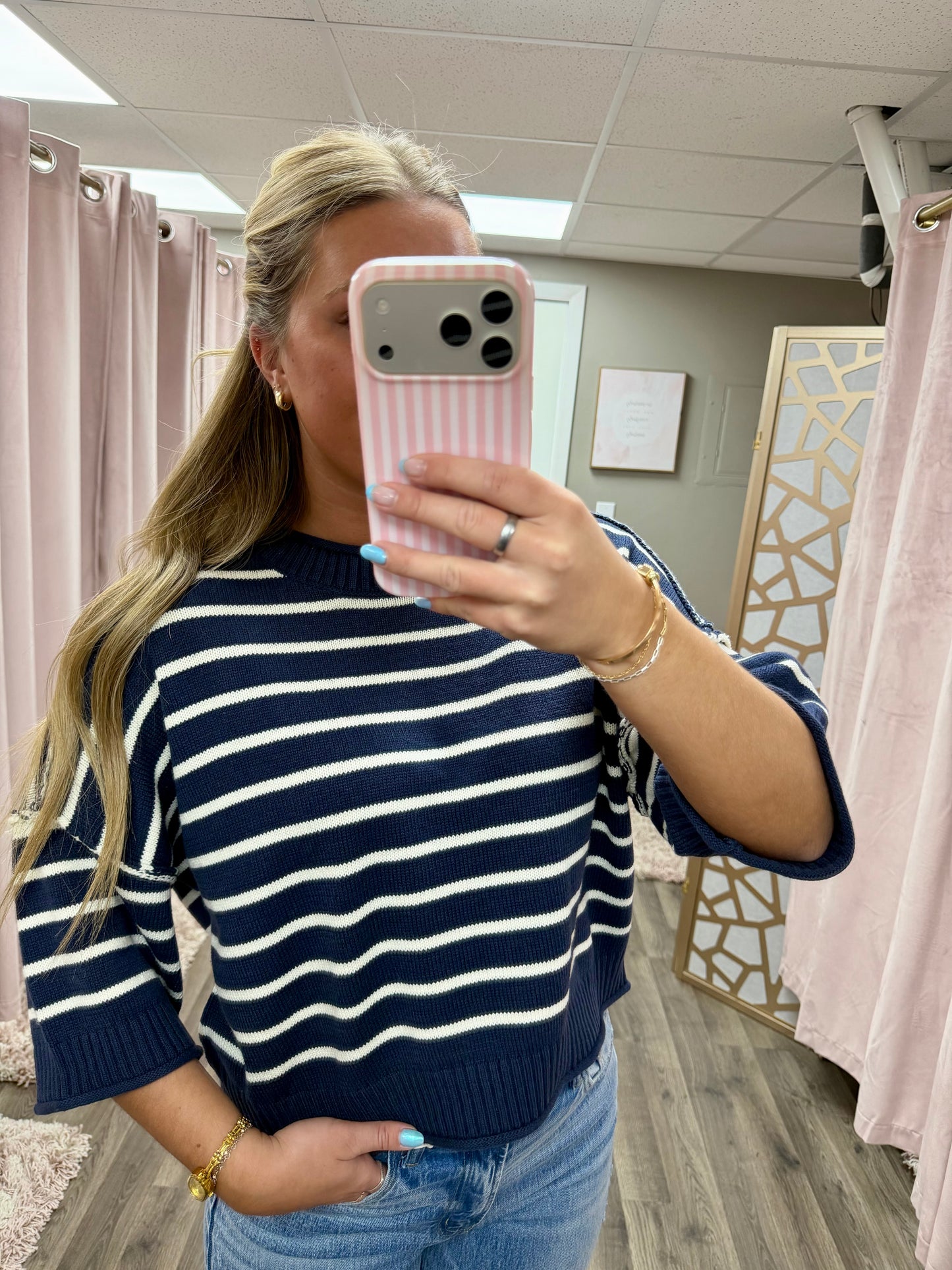 Drop Shoulder Stripe Sweater