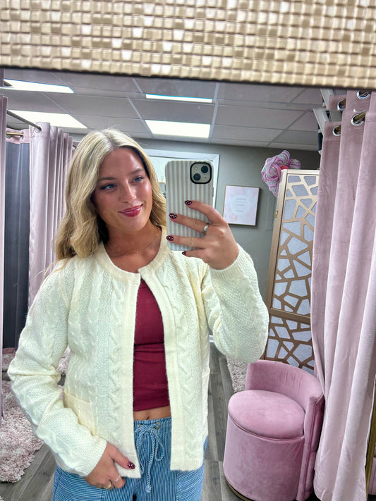 Cable Knit Open Cardigan