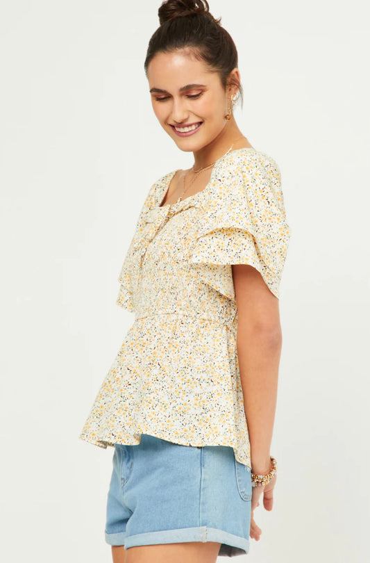 Ditsy Floral Layered Sleeve Top