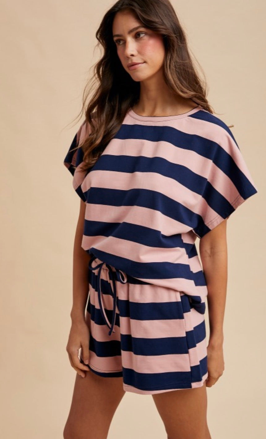 Stripe Casual Knit Top & Short Set