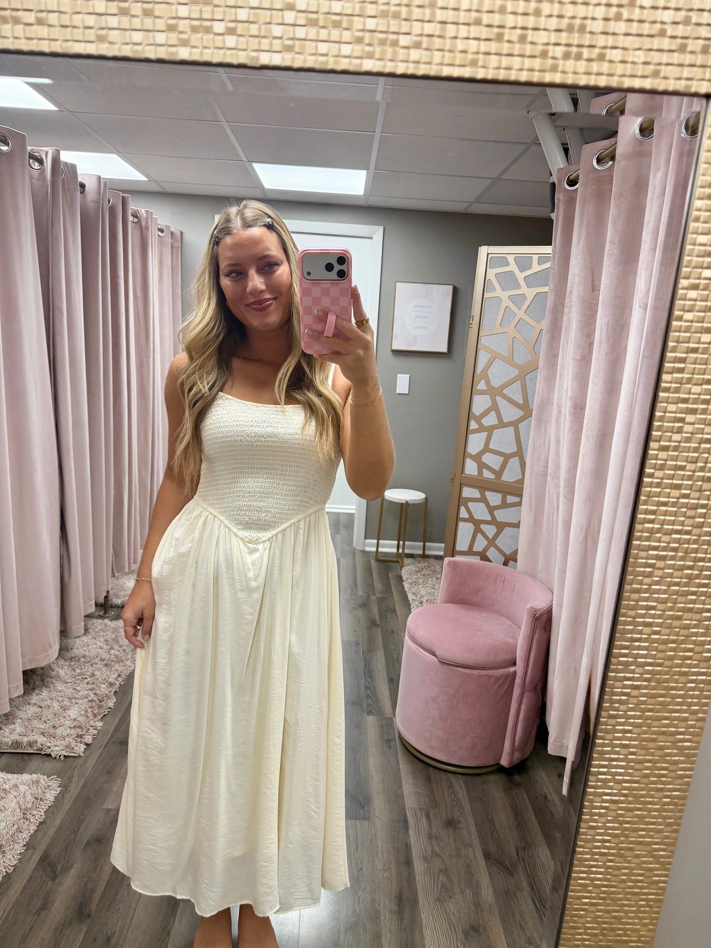 Smocked Spaghetti Strap Midi Dress