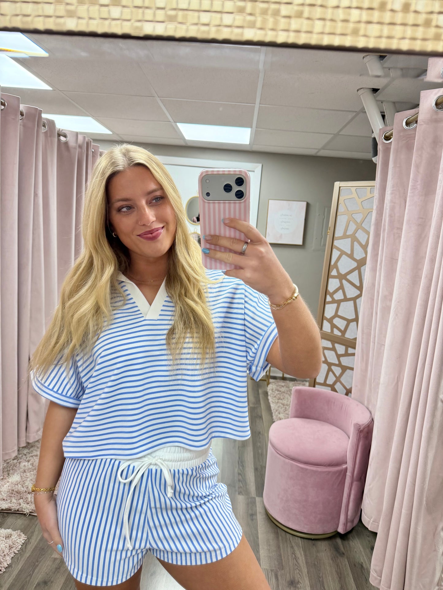 Striped Collared Top & Short Set
