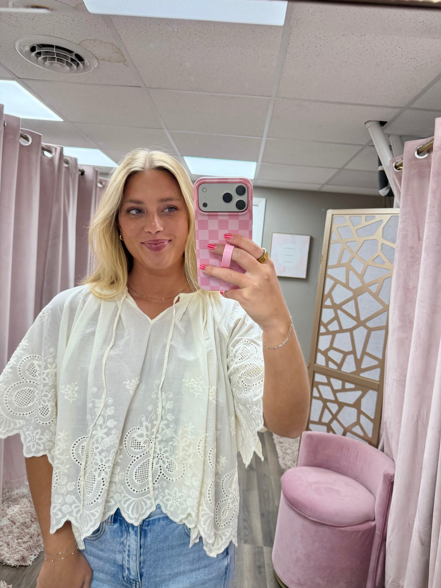 Floral Eyelet Scalloped Blouse