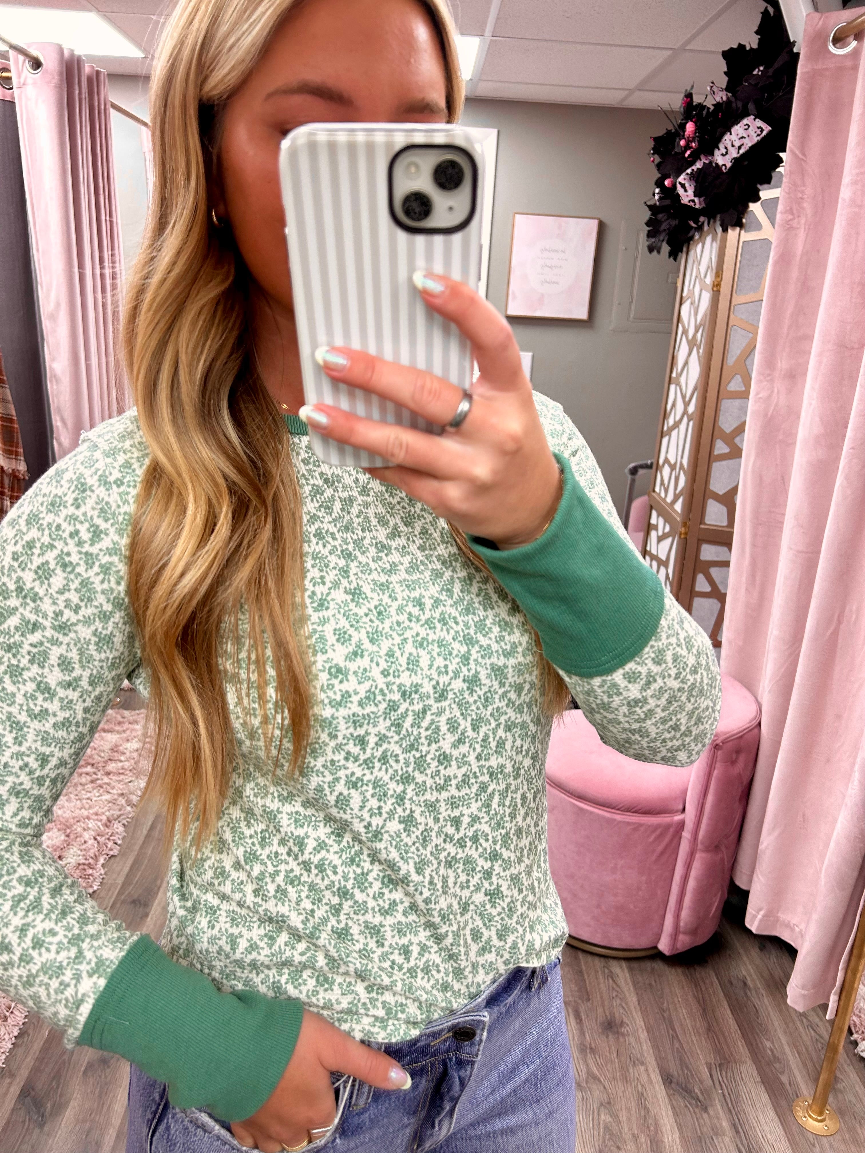 Textured Knit Top W/ Contrast Cuffs