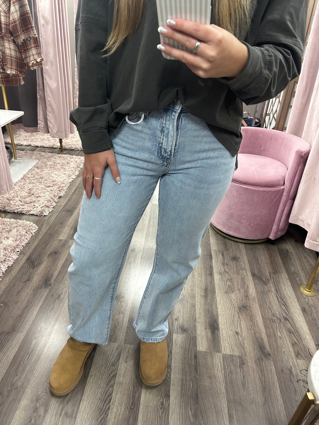 Bayeas Mid Rise Barrel Leg Jean