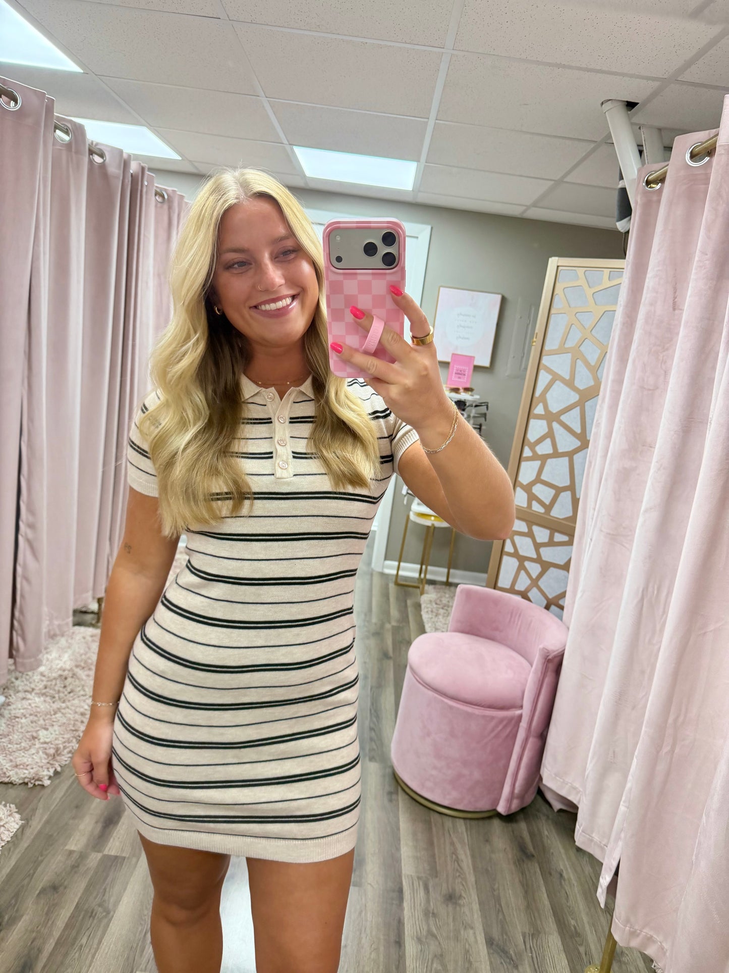 Stripe Collared Mini Sweater Dress