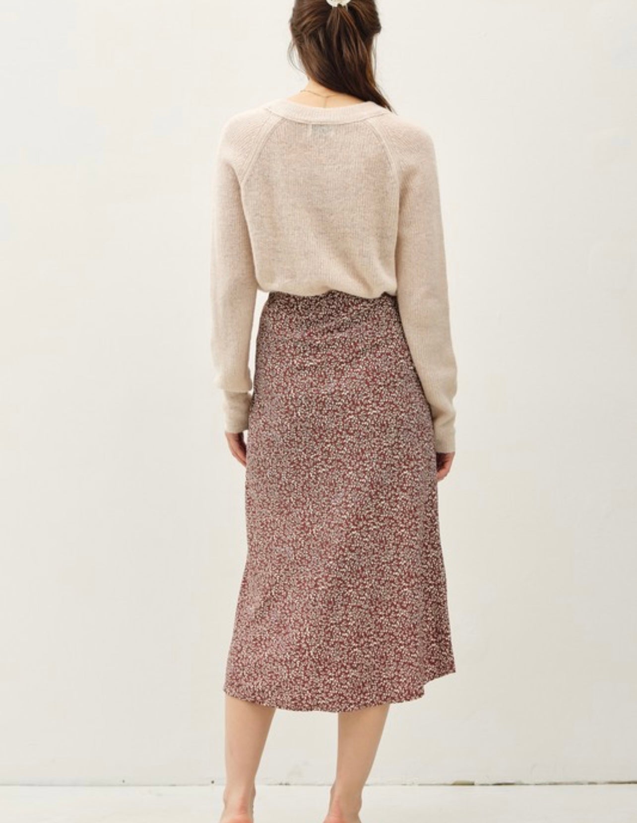 Printed Midi Skirt w/ Elastic Waist