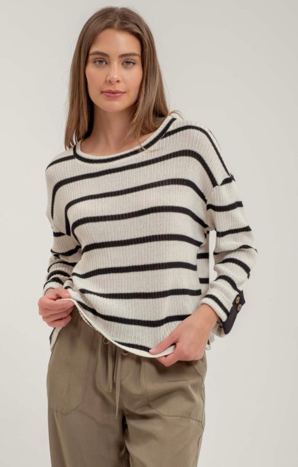 3/4 Folded Sleeve Knit Sweater