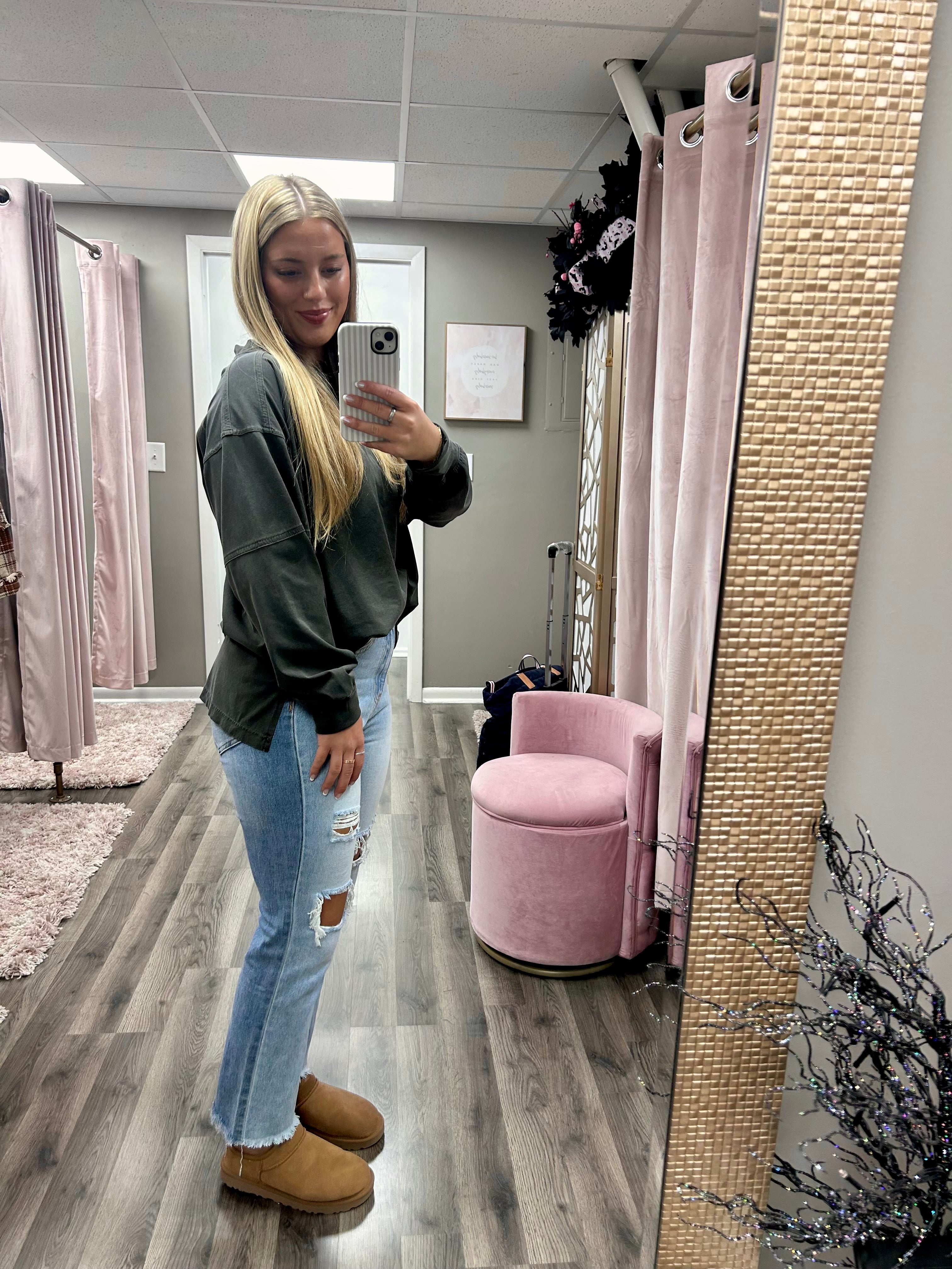 Bayeas Distressed High Rise Straight Leg Jean