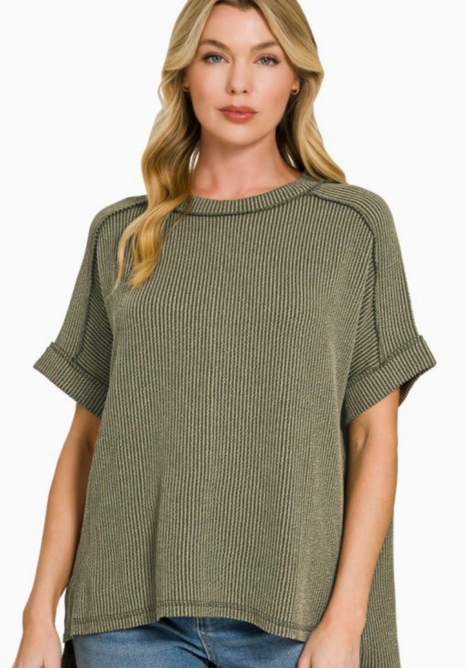 Raised Rib Raw Edge Top