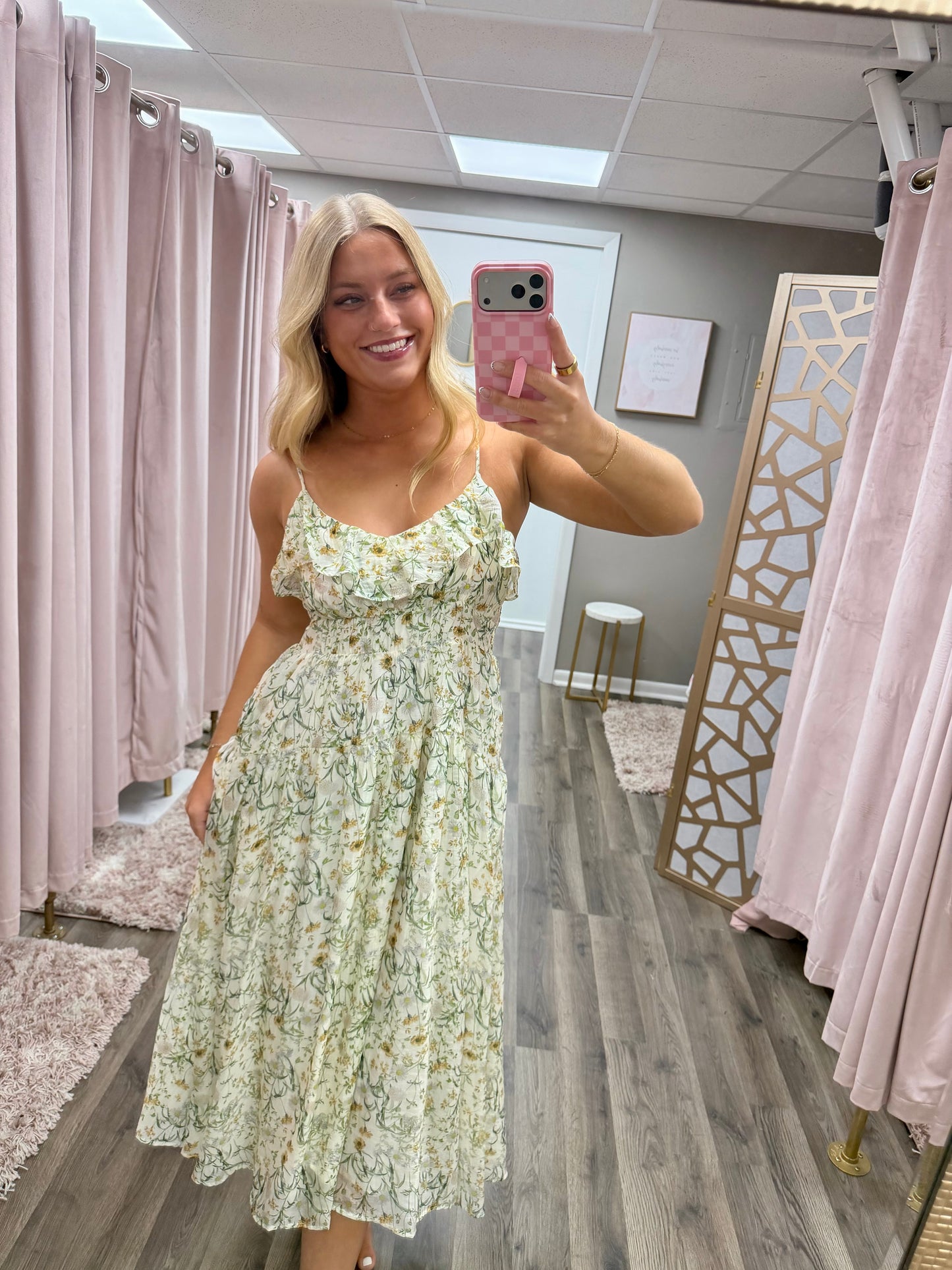 Adjustable V Neck Midi Dress