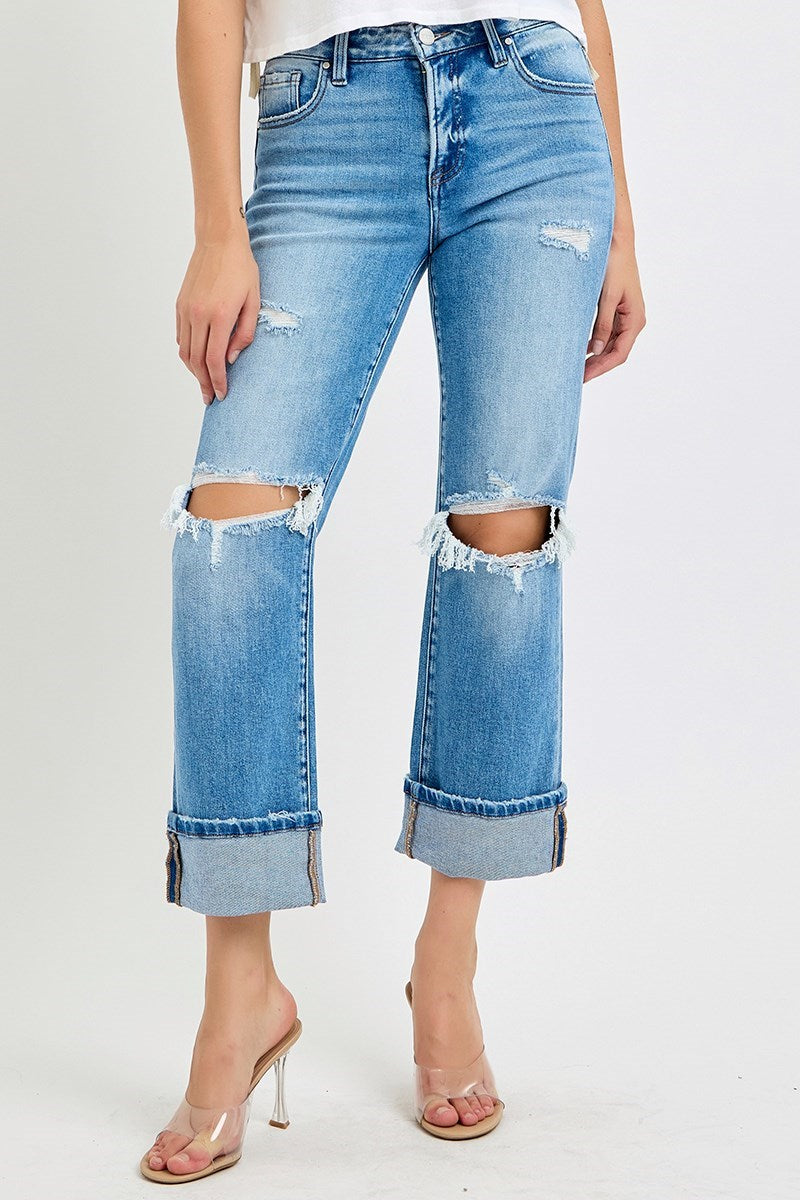 Risen Tummy Control Cuffed Jeans