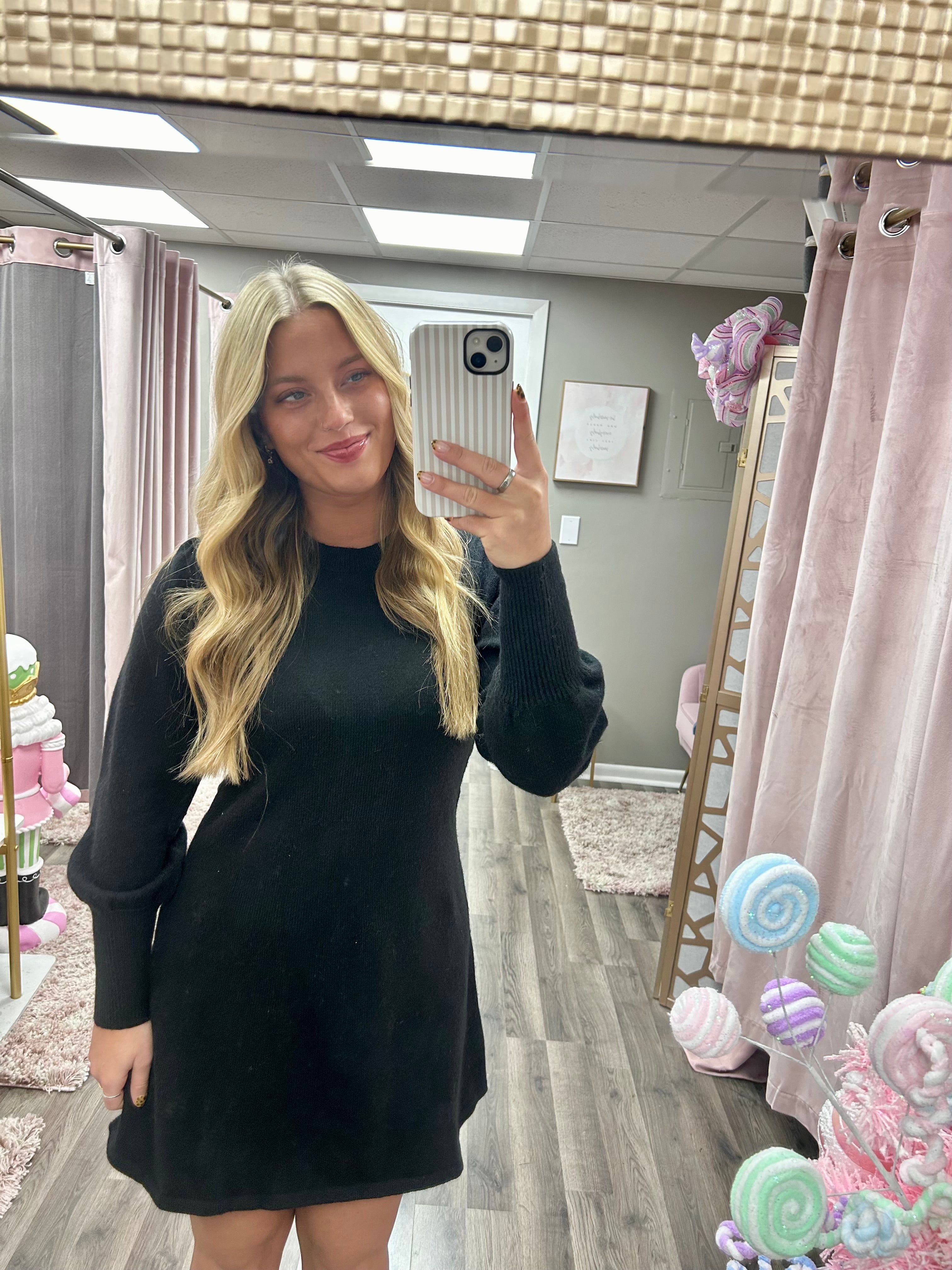 Puff Sleeve Mini Sweater Dress