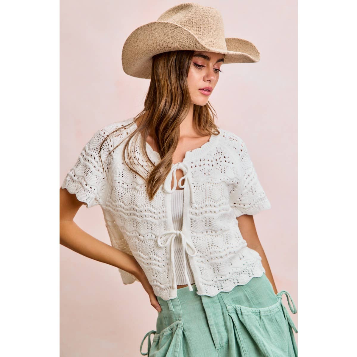 Front Bow Pointelle Top