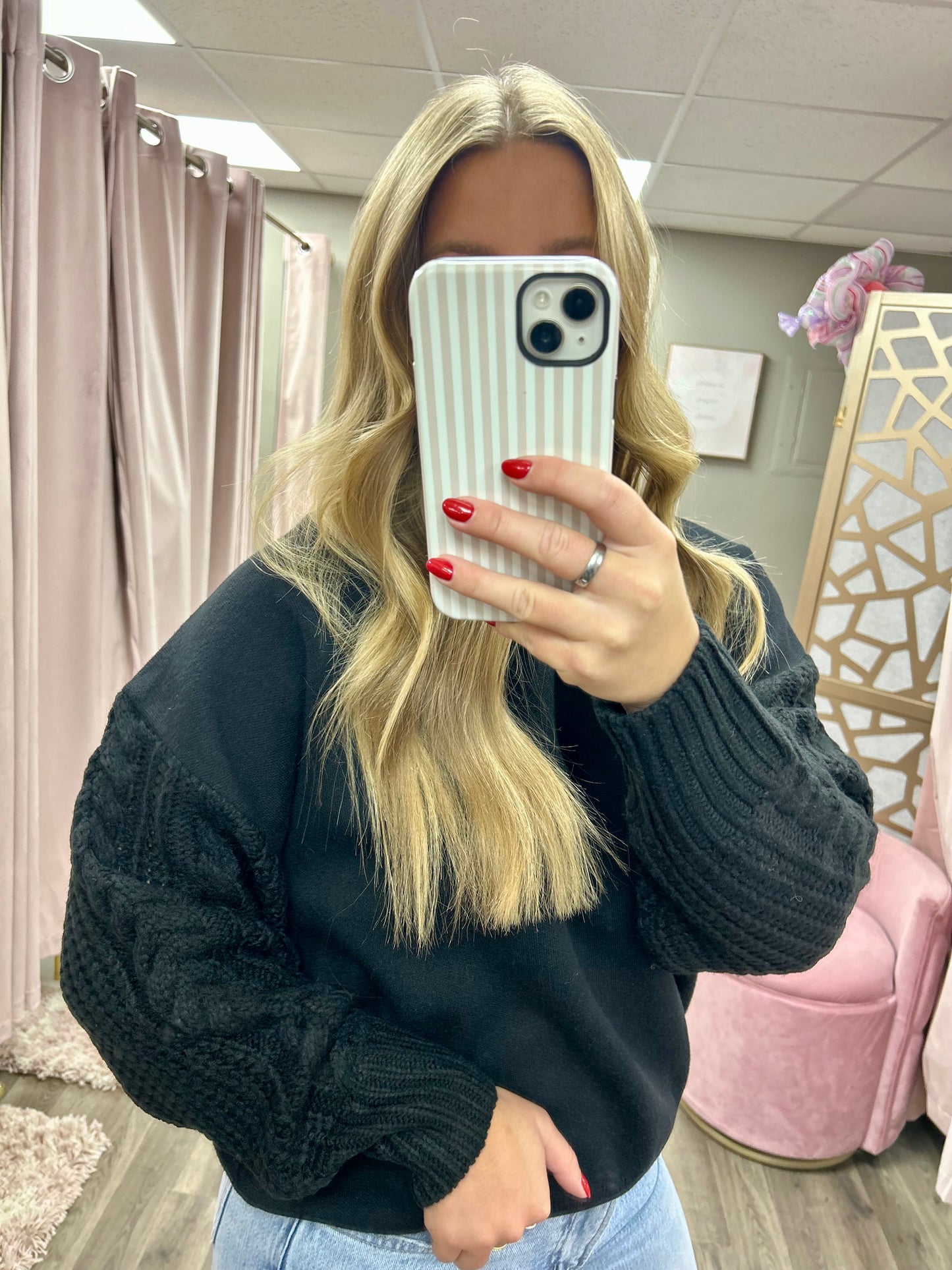 Cable Knit Sleeve Drop Shoulder Sweater