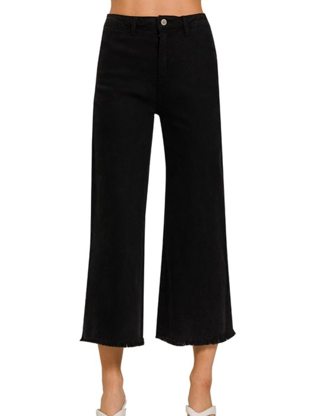 High Waist Fray Hem Straight Jean