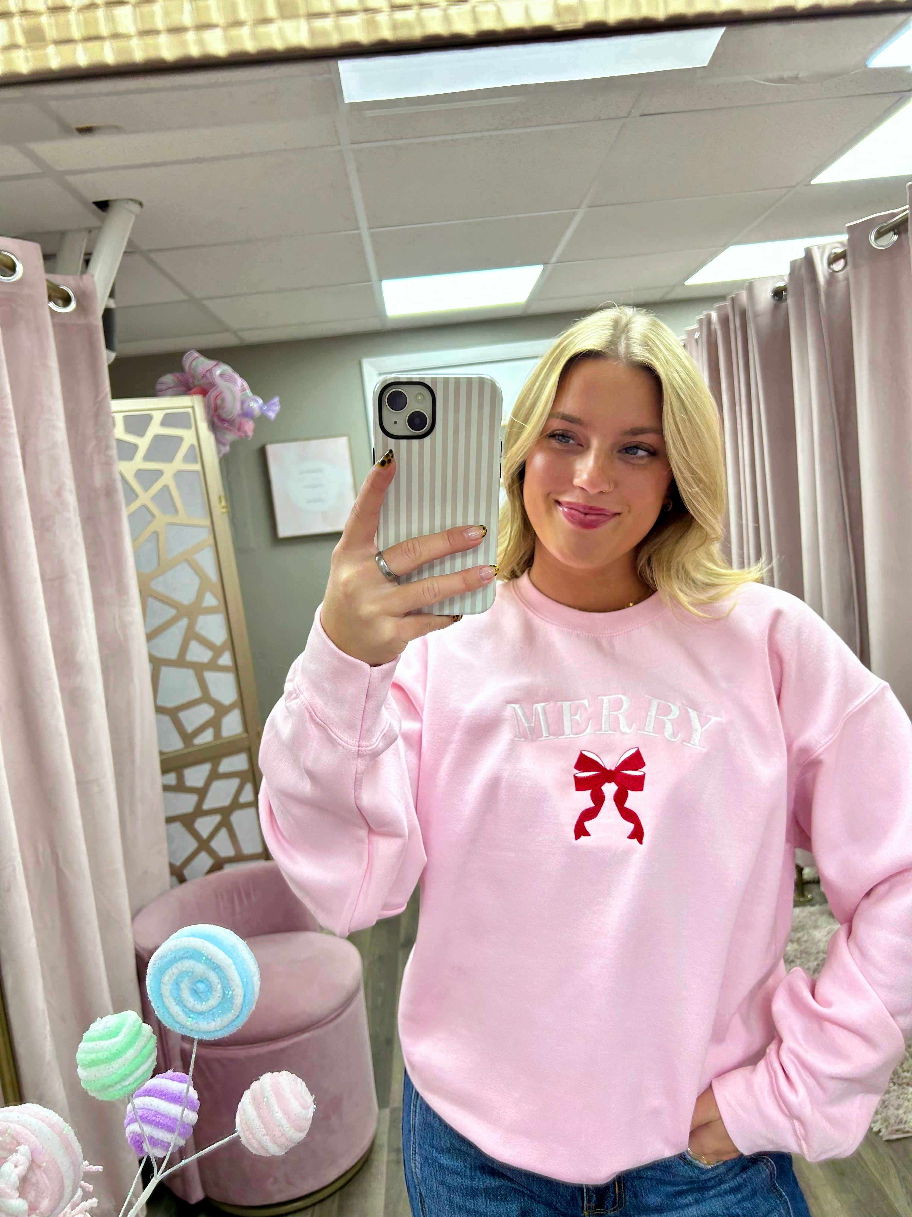 Merry Bow Embroidered Crewneck