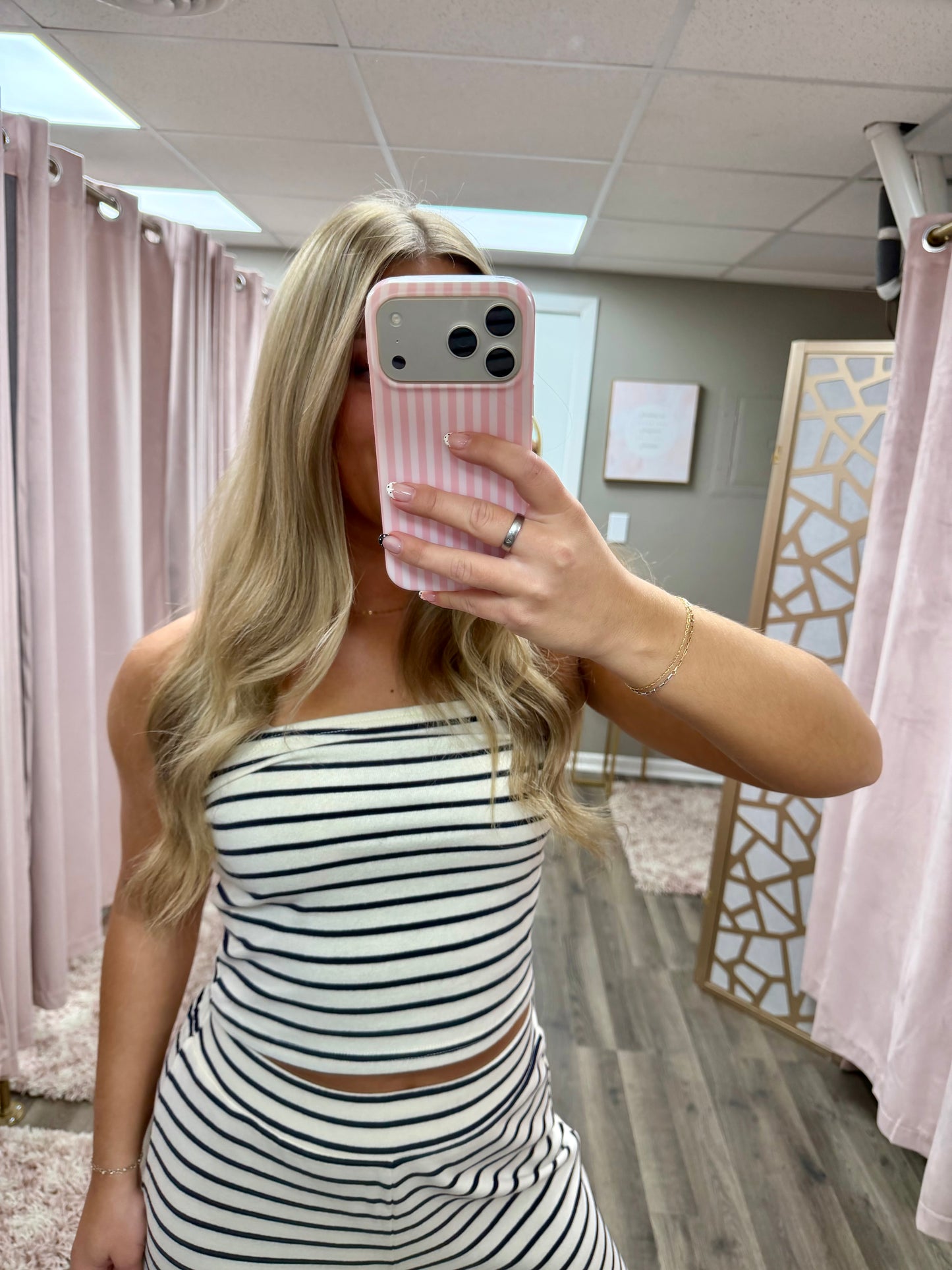 Strapless Knit Stripe Lounge Top