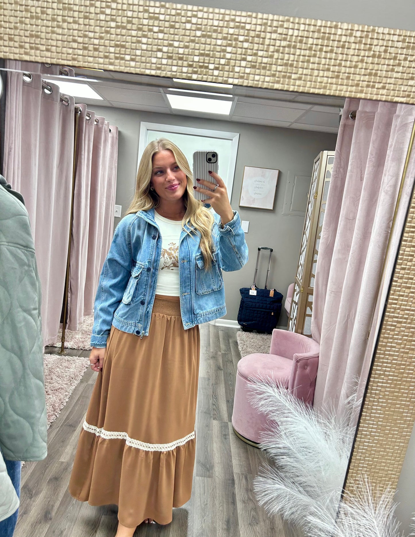 Contrast Lace Trim Midi Skirt