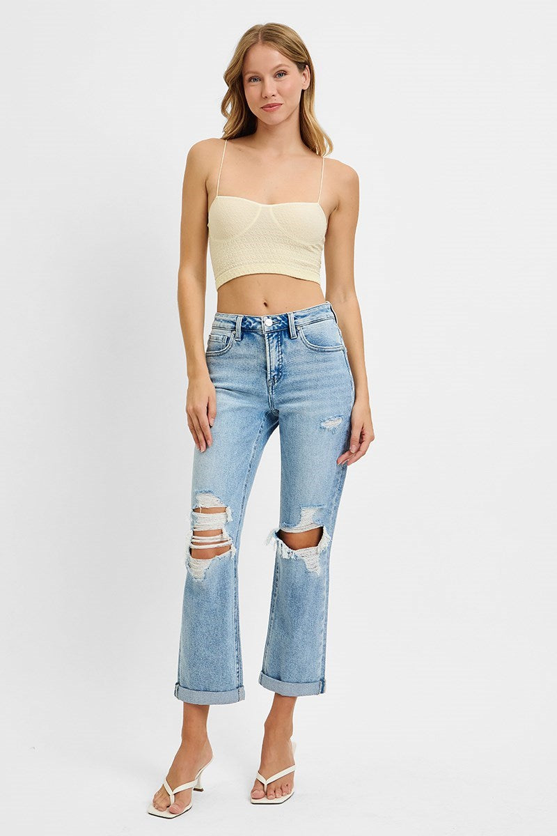 Risen High Rise Double Roll Up Jeans