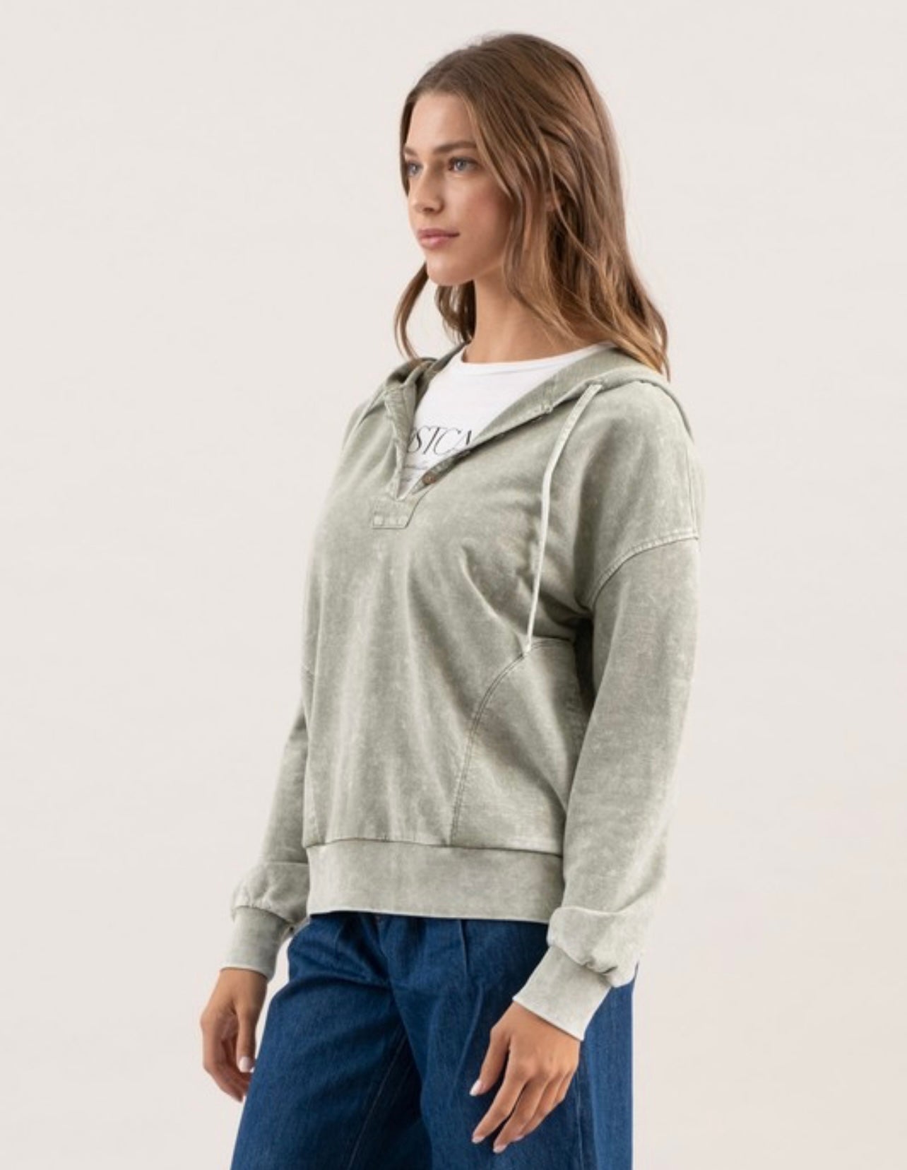 Washed Hooded Henley Top