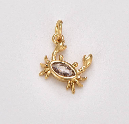 Gold Filled Crab Charm Pendant CZ Micro Pave, CP1729