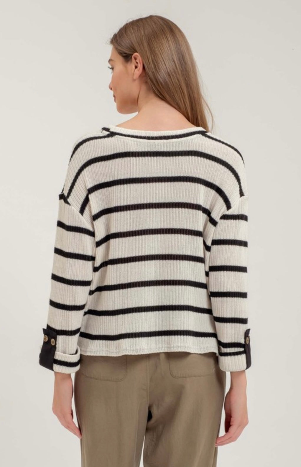 3/4 Folded Sleeve Knit Sweater